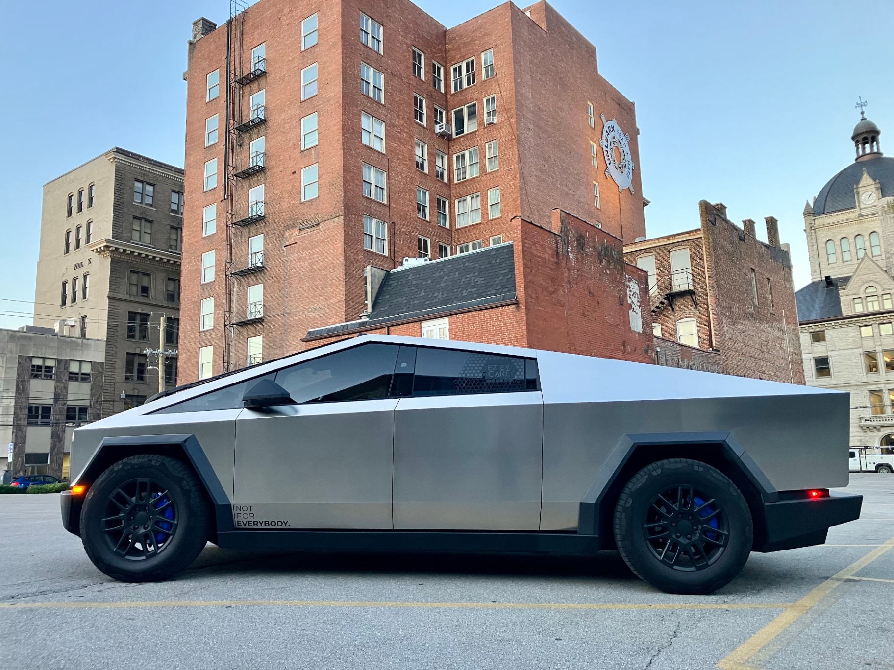 Tesla Cybertruck owned by Michael Menor of EZ EV Care in downtown Lexington Kentucky